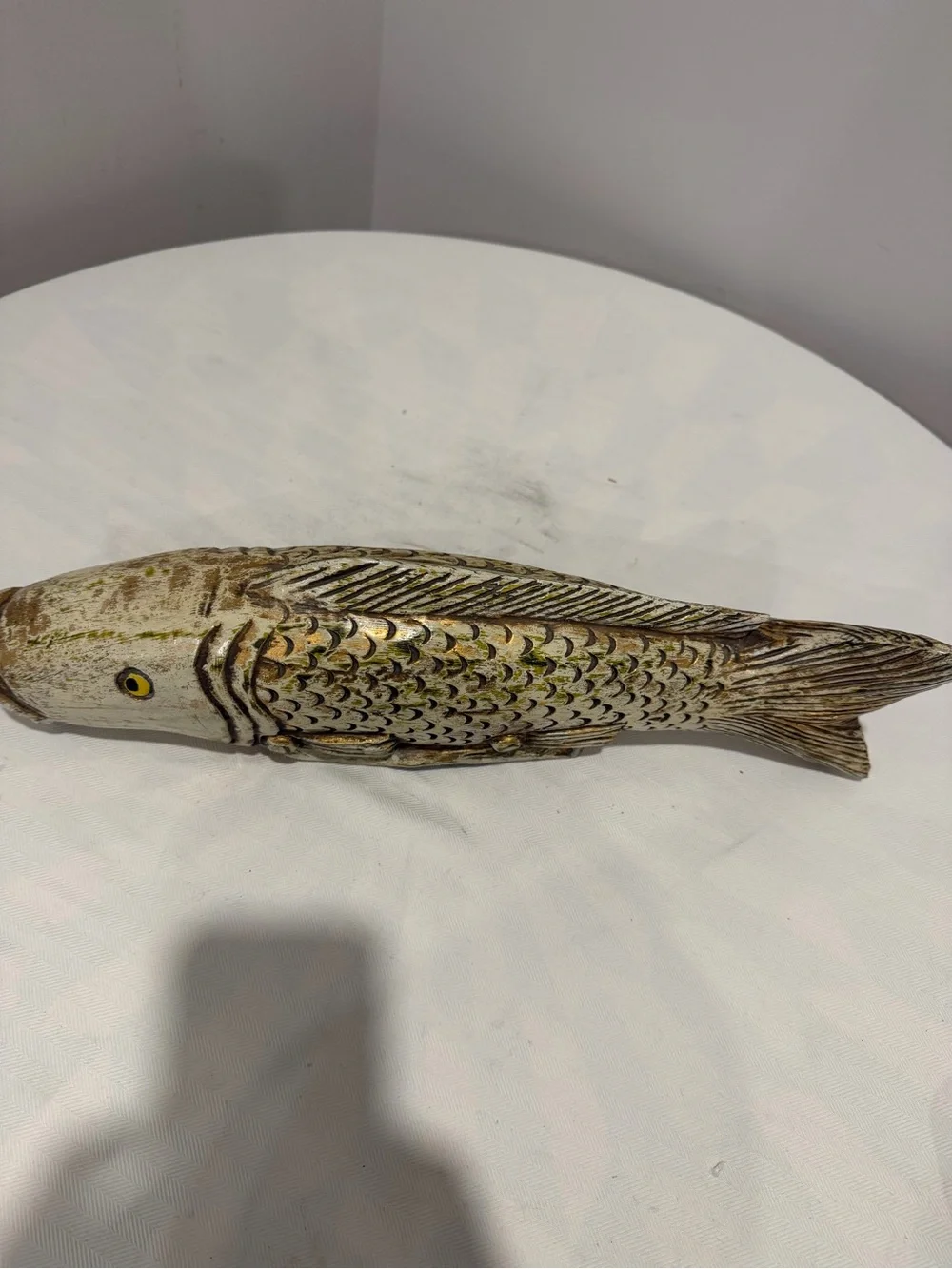 Hand-carved solid wood 18” decorative fish sculpture